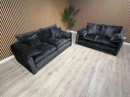 SOLICE Fabric 3 Seater + 2 Seater Sofa Set, Black - RRP £2,498