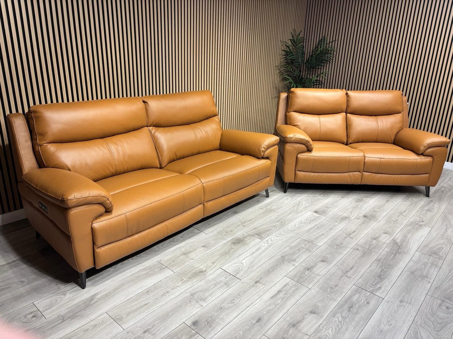 Furniture Village PANACHE Style Leather 3 + 2 Seater Power Recliner Sofa Set