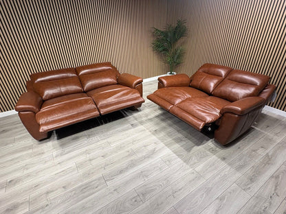 NAVONA 3 Seater + 2 Seater Leather Sofa Set, Power Recliners - RRP £3,498
