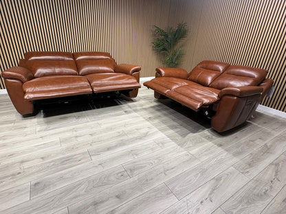 NAVONA 3 Seater + 2 Seater Leather Sofa Set, Power Recliners - RRP £3,498