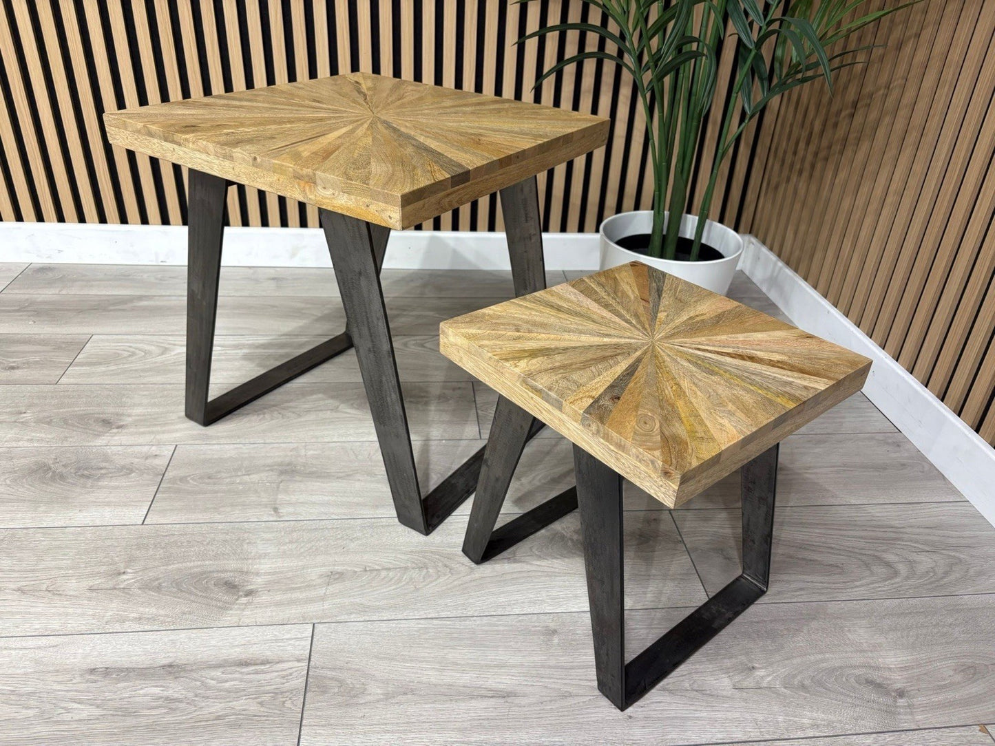 NEXT Sample - Geo Mango Wood Nest Of 2 Tables - RRP: £599
