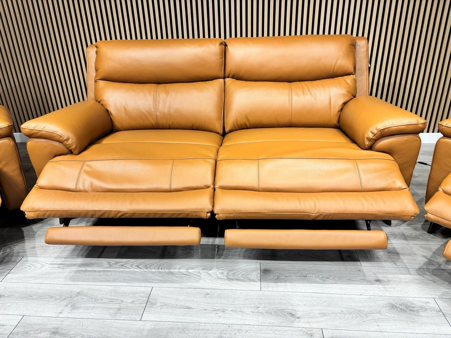 Furniture Village PANACHE Style Leather 3 Seater Sofa + 2 x Armchairs, Power