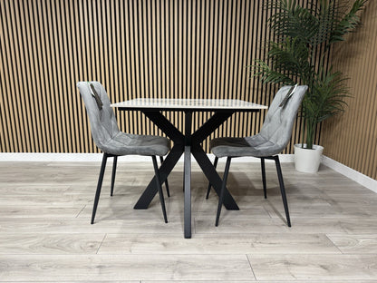 NEXT Sample - CRETE Marble Effect Square Dining Table + 2 x Chairs. RRP £1,099