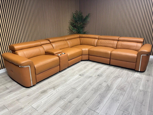 VENICE Leather 2 Corner 2 Power Recliner Sofa + Console, Pre-order - RRP £5,599