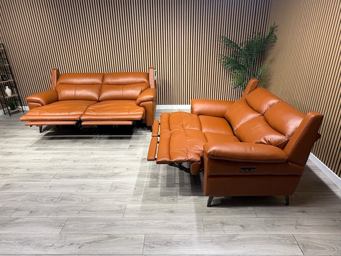 Furniture Village PANACHE Style Leather 3 + 2 Seater Power Recliner Sofa Set