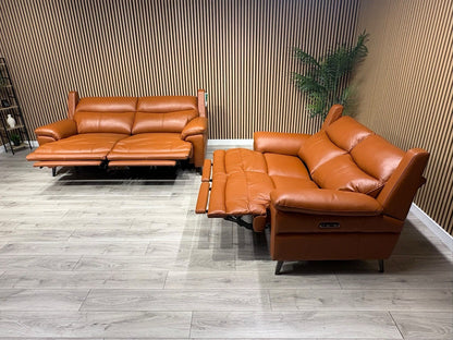 Furniture Village PANACHE Style Leather 3 + 2 Seater Power Recliner Sofa Set