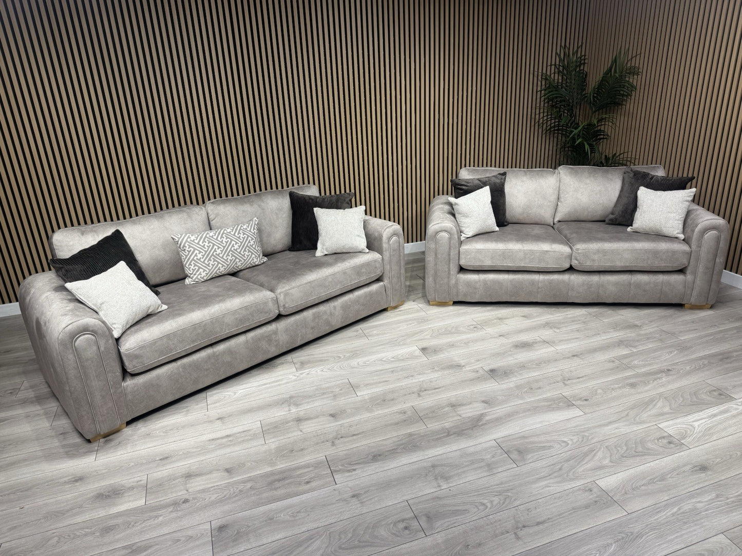 DEVINE Glamour Fabric 3 Seater + 2 Seater Sofa Set, Stone - RRP £2,598
