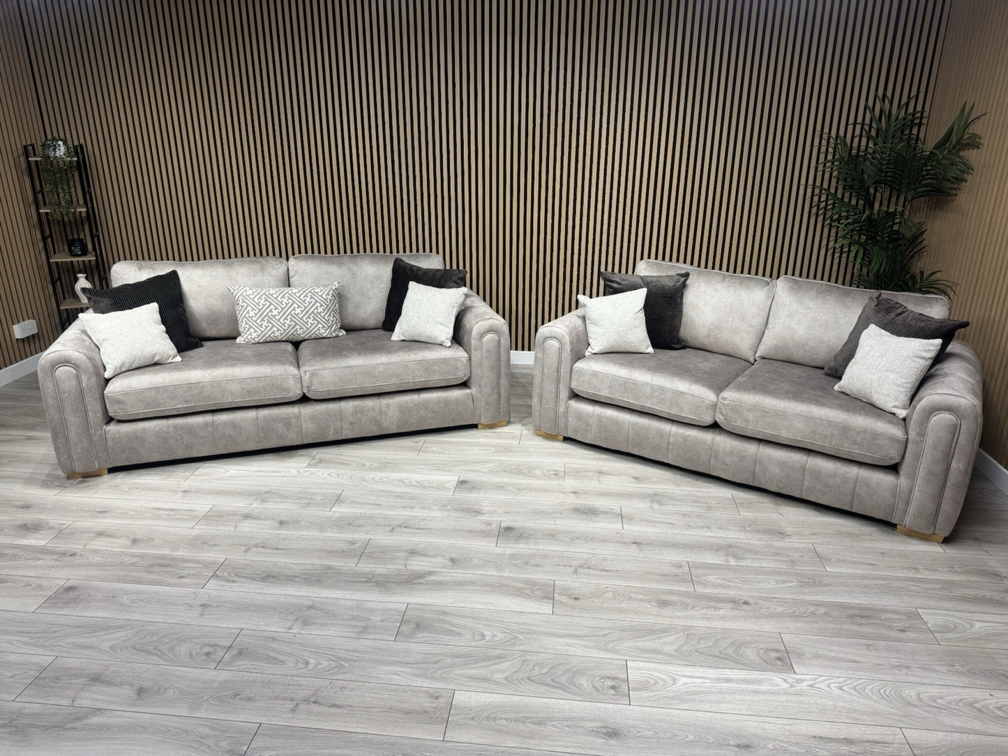 DEVINE Glamour Fabric 3 Seater + 2 Seater Sofa Set, Stone - RRP £2,598
