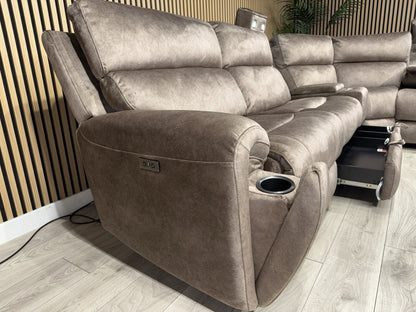DFS Sample VEGAS Fabric 2 Corner 2 Power Recliner Sofa + Console - RRP £2999