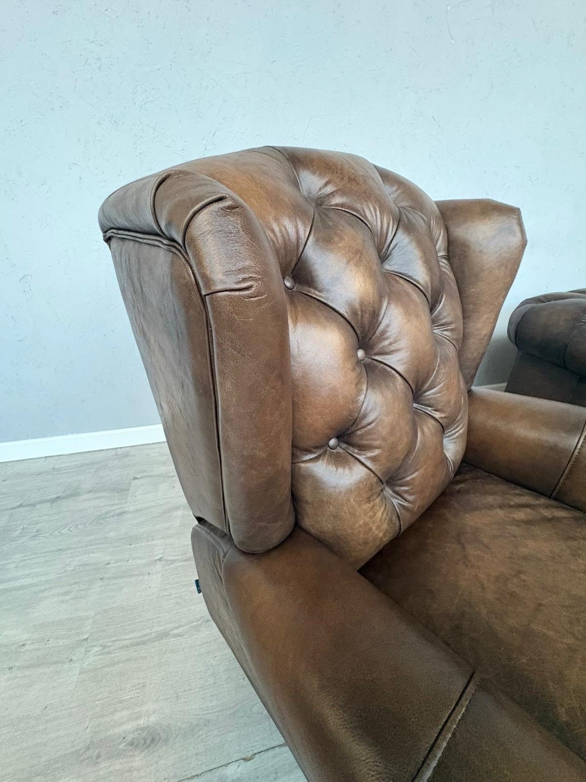 F.V. At The Helm Shackleton Leather Chesterfield 4 Seater Sofa + 2 Chairs, Power