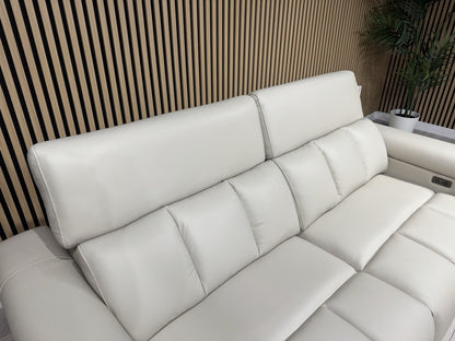 DALLAS Leather 3 Seater Double Power Chaise Sofa, Bluetooth Speakers - RRP £1999