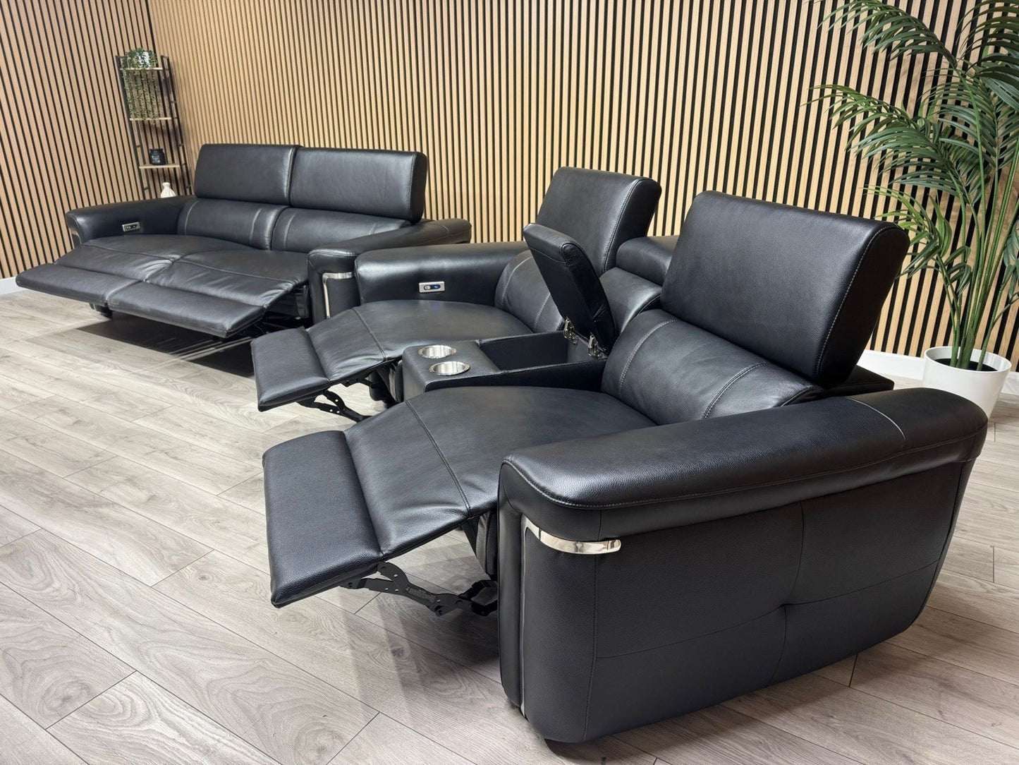 VENICE Leather 3 Seater + 2 Seater Console Power Recliner Sofa Set - RRP £4,598