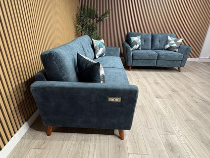 DFS - Studio Style 3 Seater + 2 Seater Power Sofa Set, Ocean Blue - RRP £2,978
