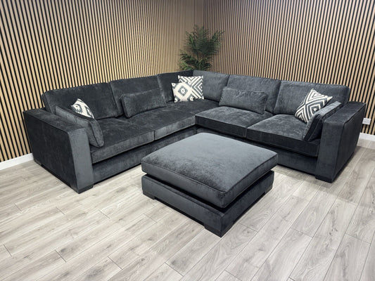 Sofology CAVALLI Style Fabric 3 Corner 3 Sofa + Footstool, Slate  - RRP £6,398