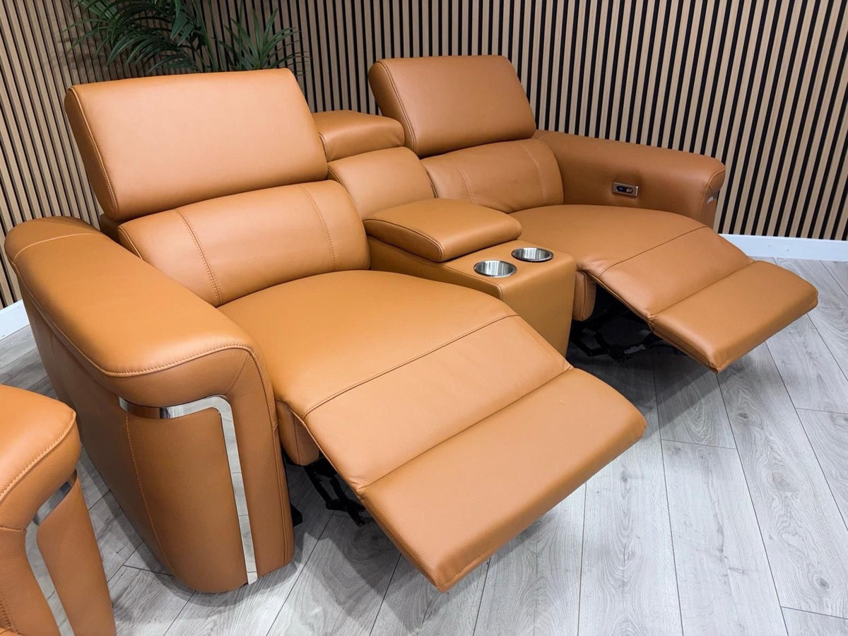 VENICE Leather 3 Seater + 2 Seater Console Power Recliner Sofa Set - RRP £4,598