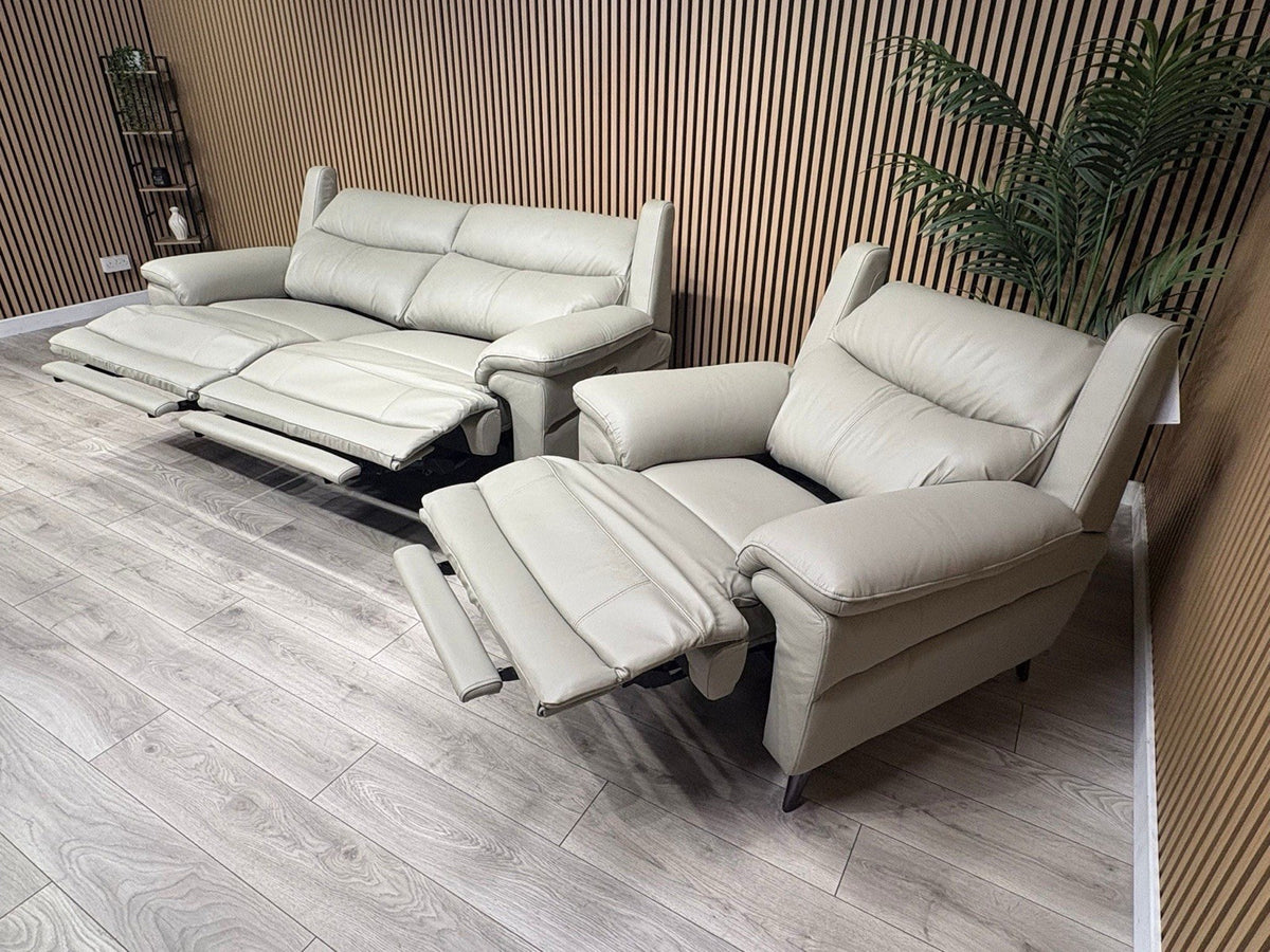Furniture Village PANACHE Style Leather 3 Seater + Chair Power Recliner Sofa Set