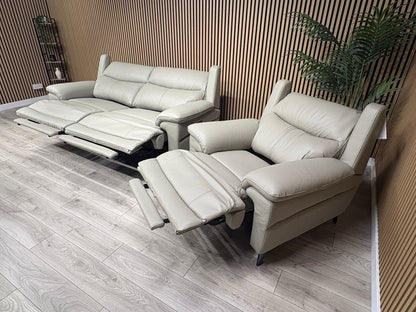 Furniture Village PANACHE Style Leather 3 Seater + Chair Power Recliner Sofa Set