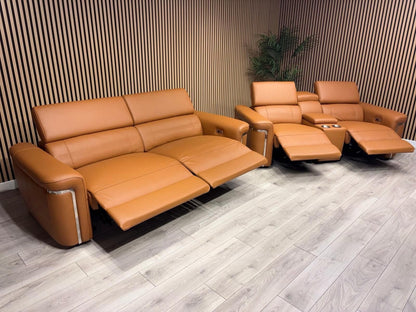 VENICE Leather 3 Seater + 2 Seater Console Power Recliner Sofa Set - RRP £4,598