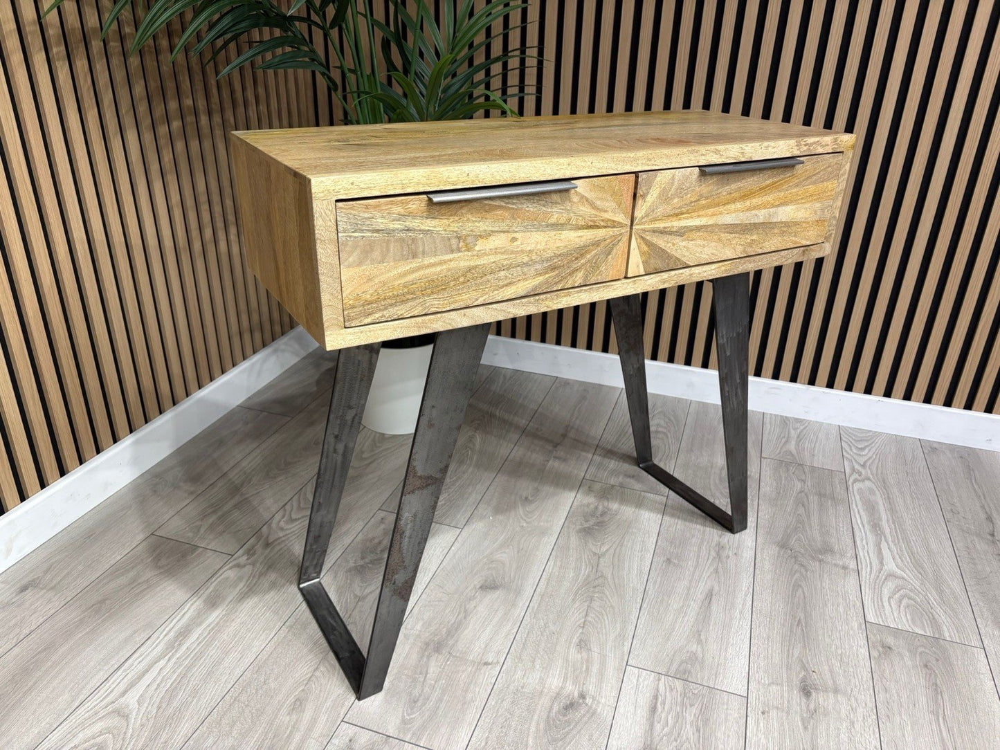 NEXT Sample - Geo Mango Wood 2 Drawer Console Table - RRP: £650