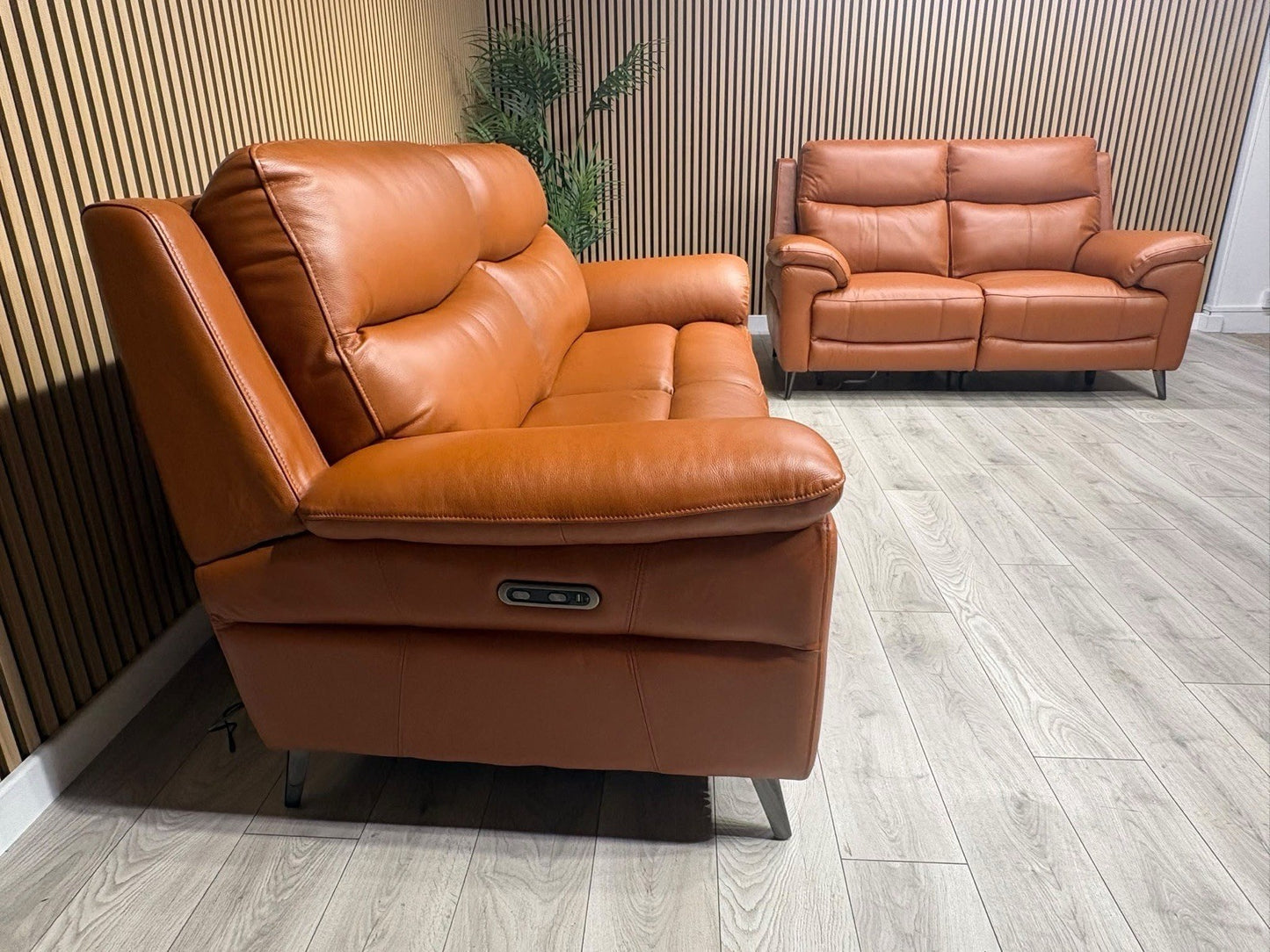 Furniture Village PANACHE Style Leather 3 + 2 Seater Power Recliner Sofa Set
