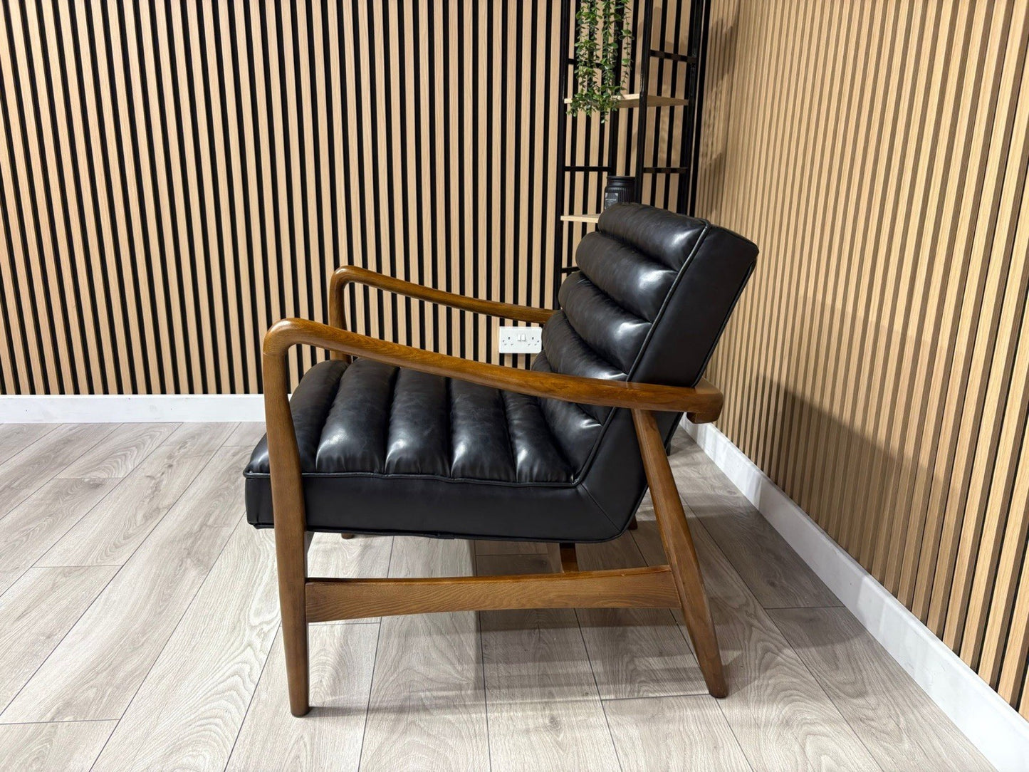 John Lewis Sample - Mid Century Faux Leather Accent Chair, Black - RRP £1099