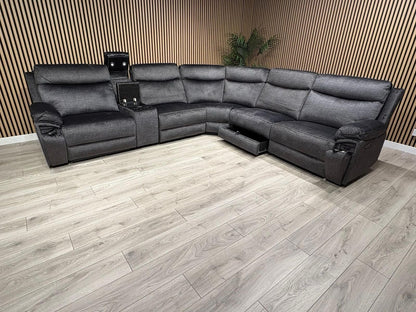DFS Trek Style Fabric 2 Corner 2 Power Recliner Sofa + Console - RRP £2,499