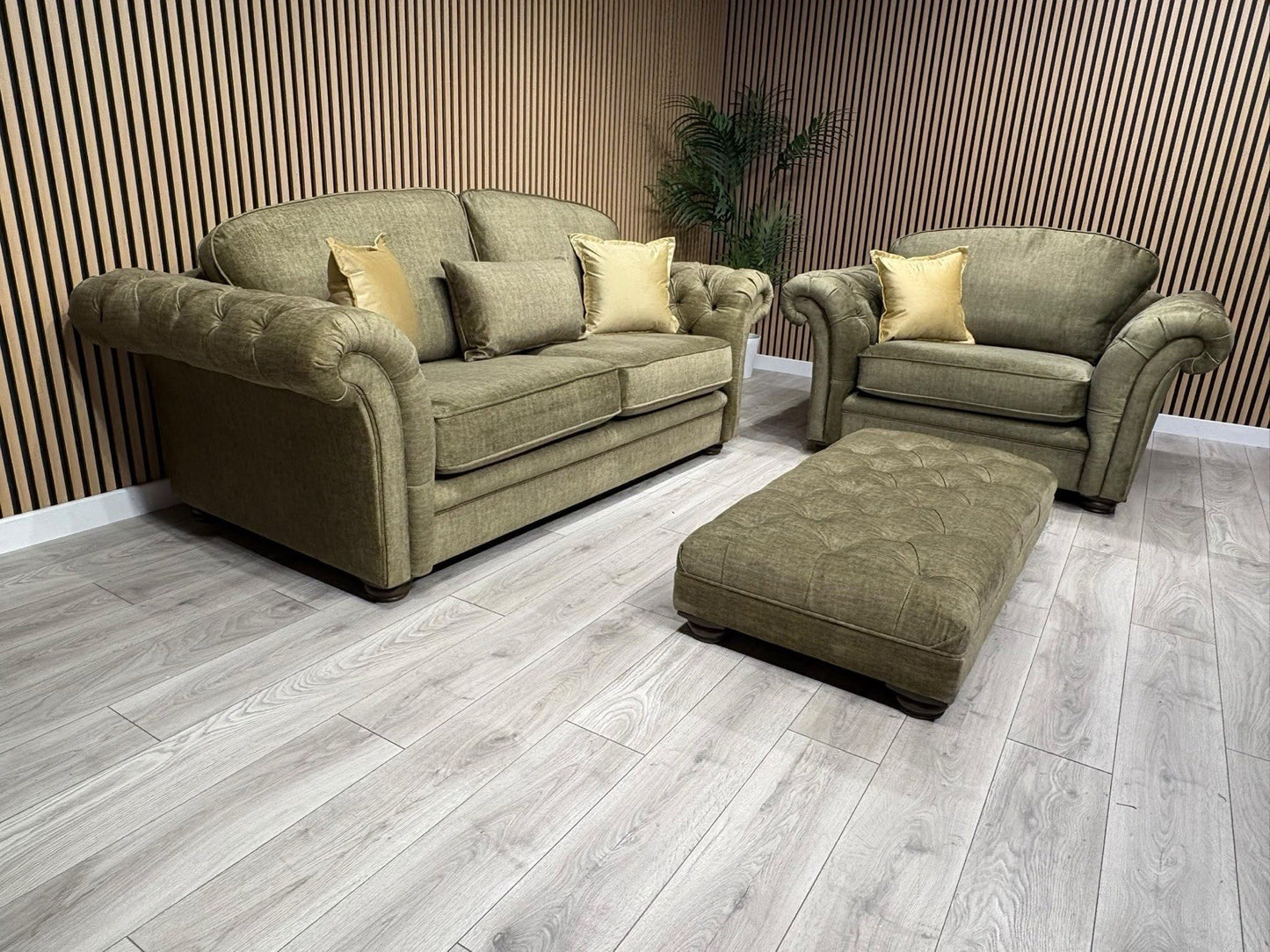 A&J Victoria Fabric 3 Seater Sofa + Love Chair + Footstool Set - RRP £4897