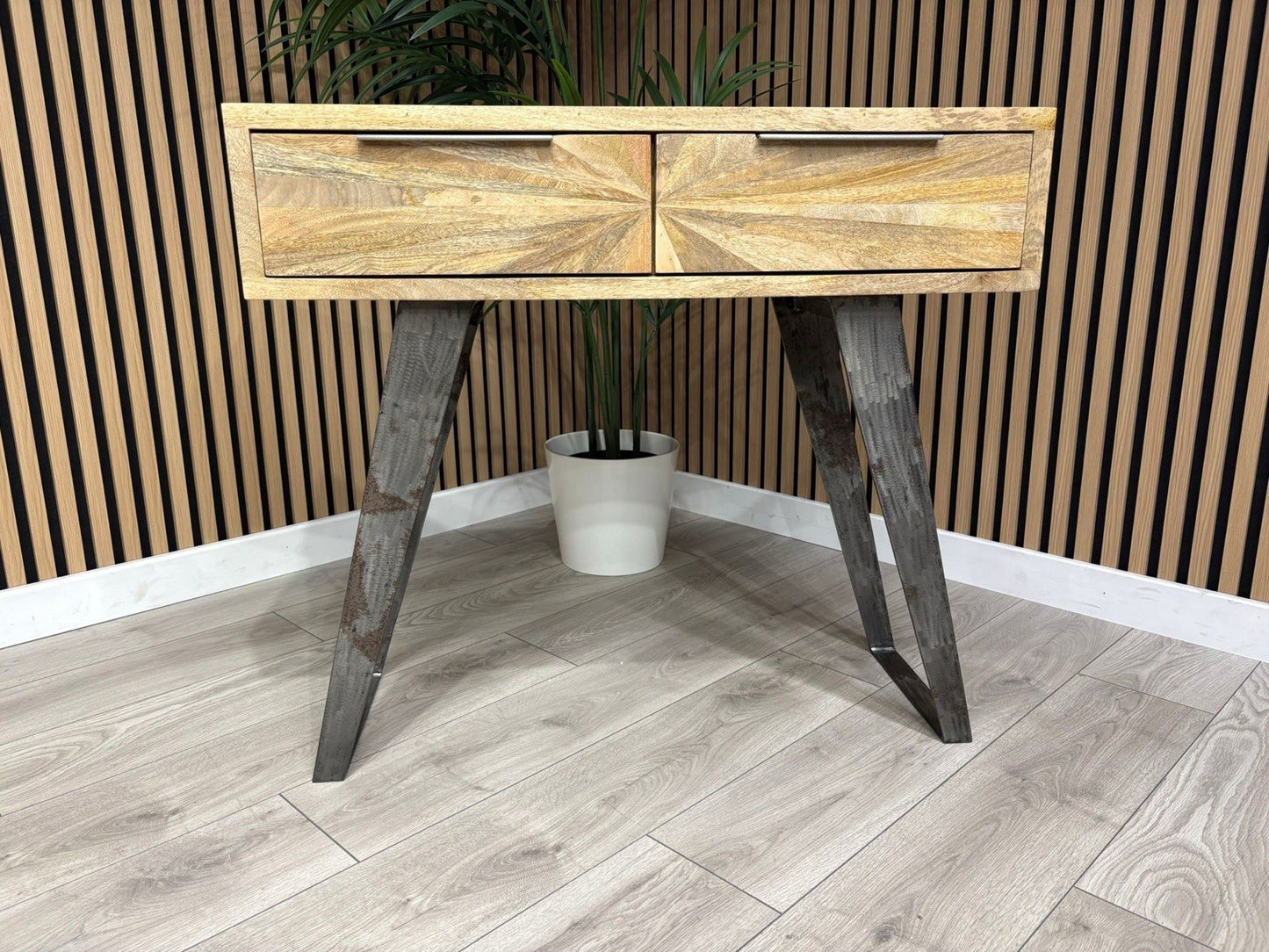 NEXT Sample - Geo Mango Wood 2 Drawer Console Table - RRP: £650