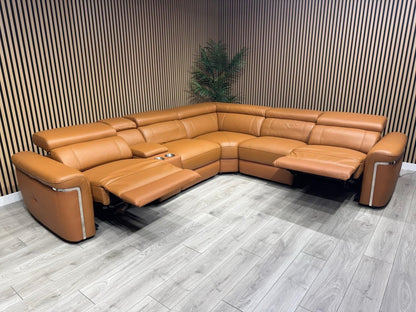 VENICE Leather 2 Corner 2 Power Recliner Sofa + Console - RRP £5,599