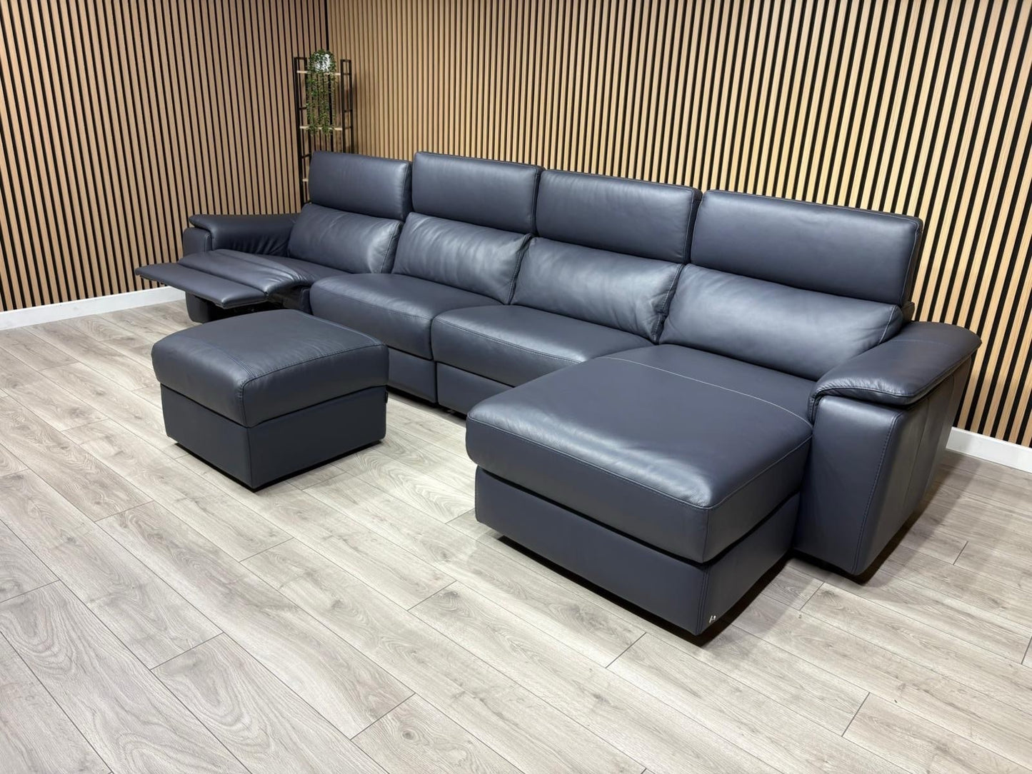 Furniture Village - Nicoletti DAVIDE Leather XL Chaise Sofa + Stool - RRP £6,040