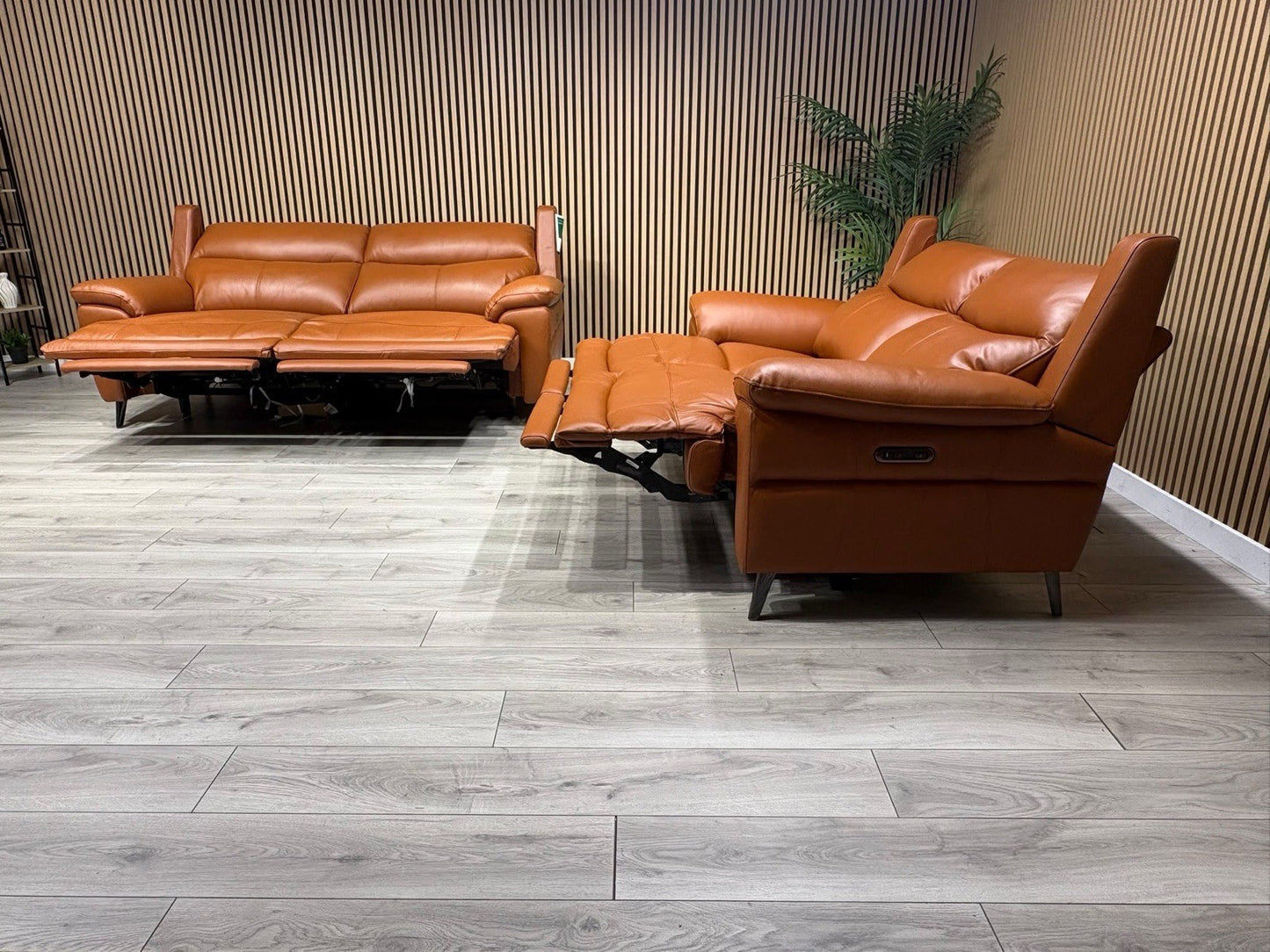 Furniture Village PANACHE Style Leather 3 + 2 Seater Power Recliner Sofa Set