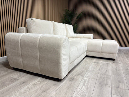 AZZURO Premium Fabric Corner Chaise Sofa Bed with Storage, Cream - RRP £1,799