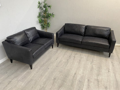 John Lewis BAILEY Style Leather 3 Seater + 2 Seater Sofa Set, Black - RRP £3,498