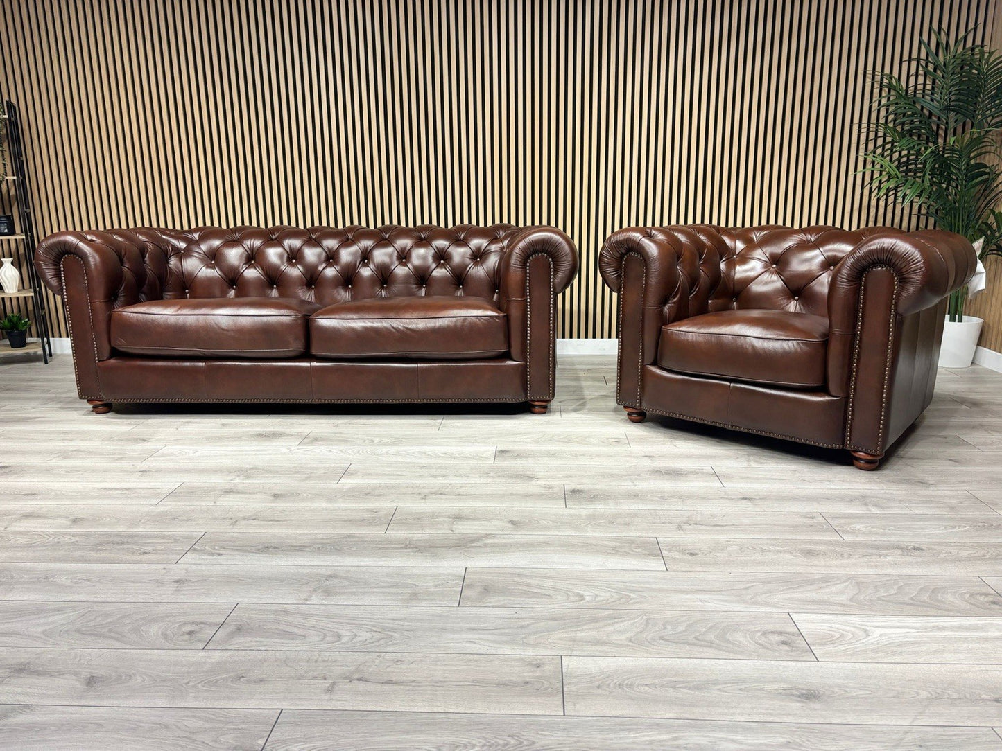At The Helm Shackleton Style 3 Seater Sofa + Armchair Leather Chesterfield Set