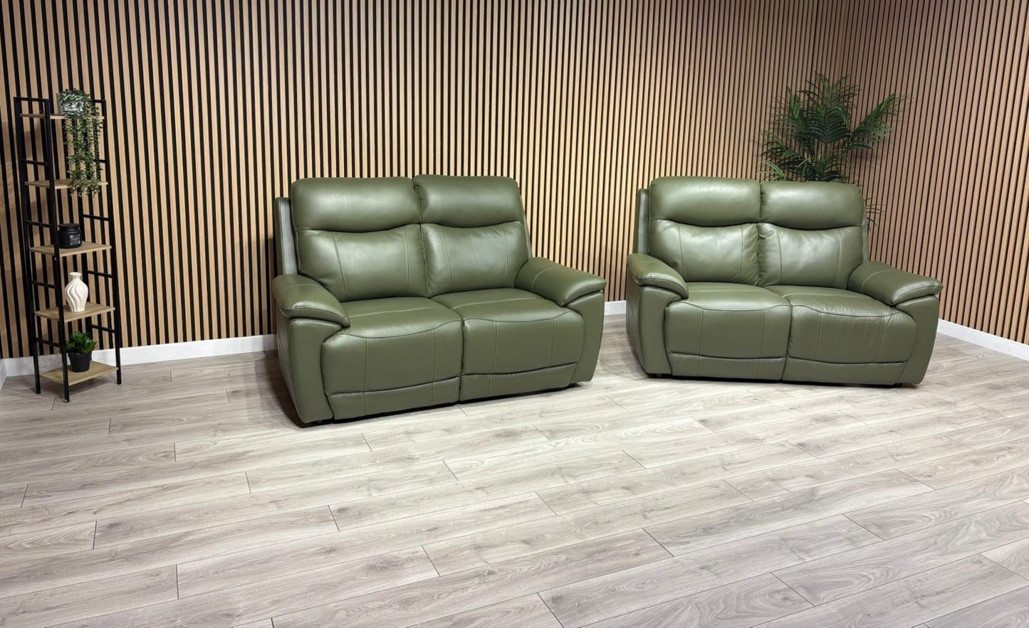 Furniture Village - SLOANE Leather 2 x 2 Seater Sofa Set, Oslo Pine - RRP £2,190