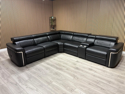 VENICE Leather 2 Corner 2 Power Recliner Sofa + Console - RRP £5,599