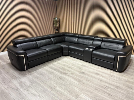 VENICE Leather 2 Corner 2 Power Recliner Sofa + Console - RRP £5,599