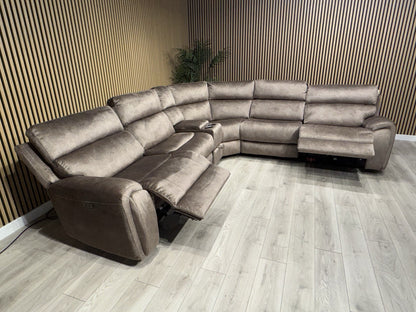 DFS Sample VEGAS Fabric 2 Corner 2 Power Recliner Sofa + Console - RRP £2999