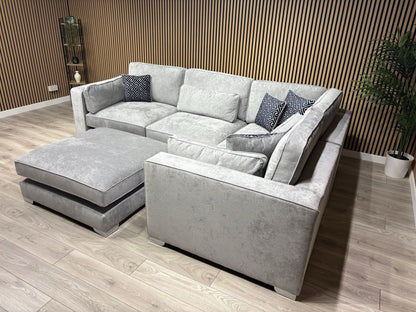 Sofology CAVALLI Style Fabric 3 Corner 1.5 Sofa + Footstool, Silver  - RRP £5398