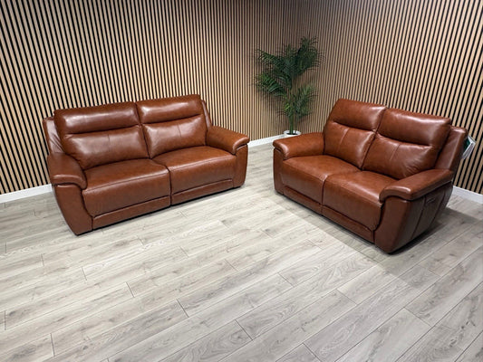NAVONA 3 Seater + 2 Seater Leather Sofa Set, Power Recliners - RRP £3,498