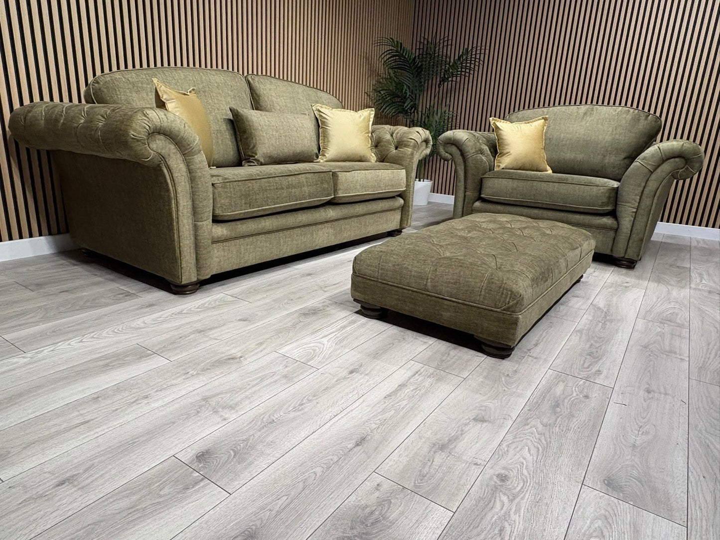 A&J Victoria Fabric 3 Seater Sofa + Love Chair + Footstool Set - RRP £4897