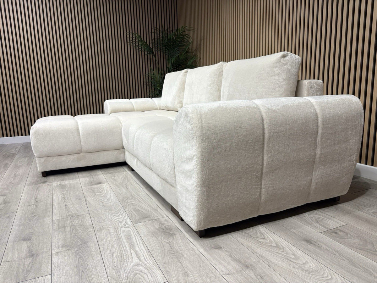 AZZURO Premium Fabric LHF Corner Chaise Sofa Bed with Storage, Cream RRP £1,799