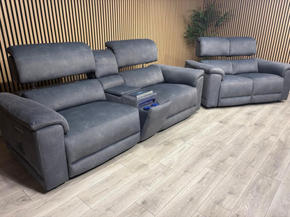 F.V GENIUS Fabric 3 Seater Media Sofa + 2 Seater Power Recliner Set RRP £4940