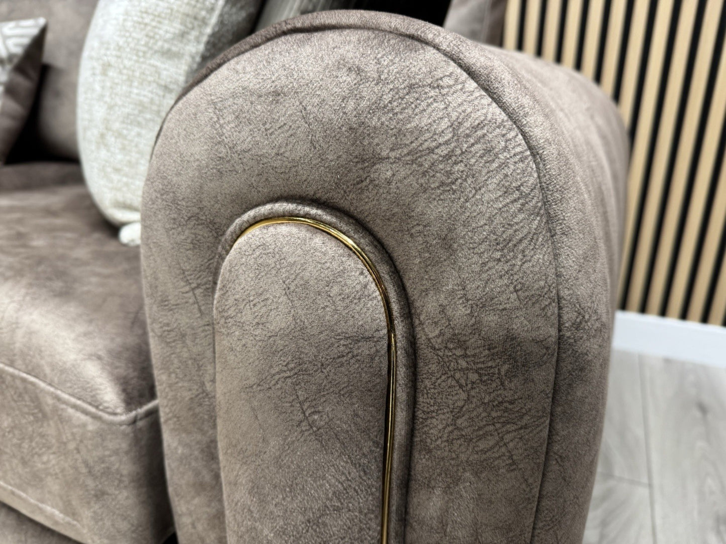 DEVINE Glamour Large Fabric 2 Corner 2 Sofa, Gemini Chocolate - RRP £2,695