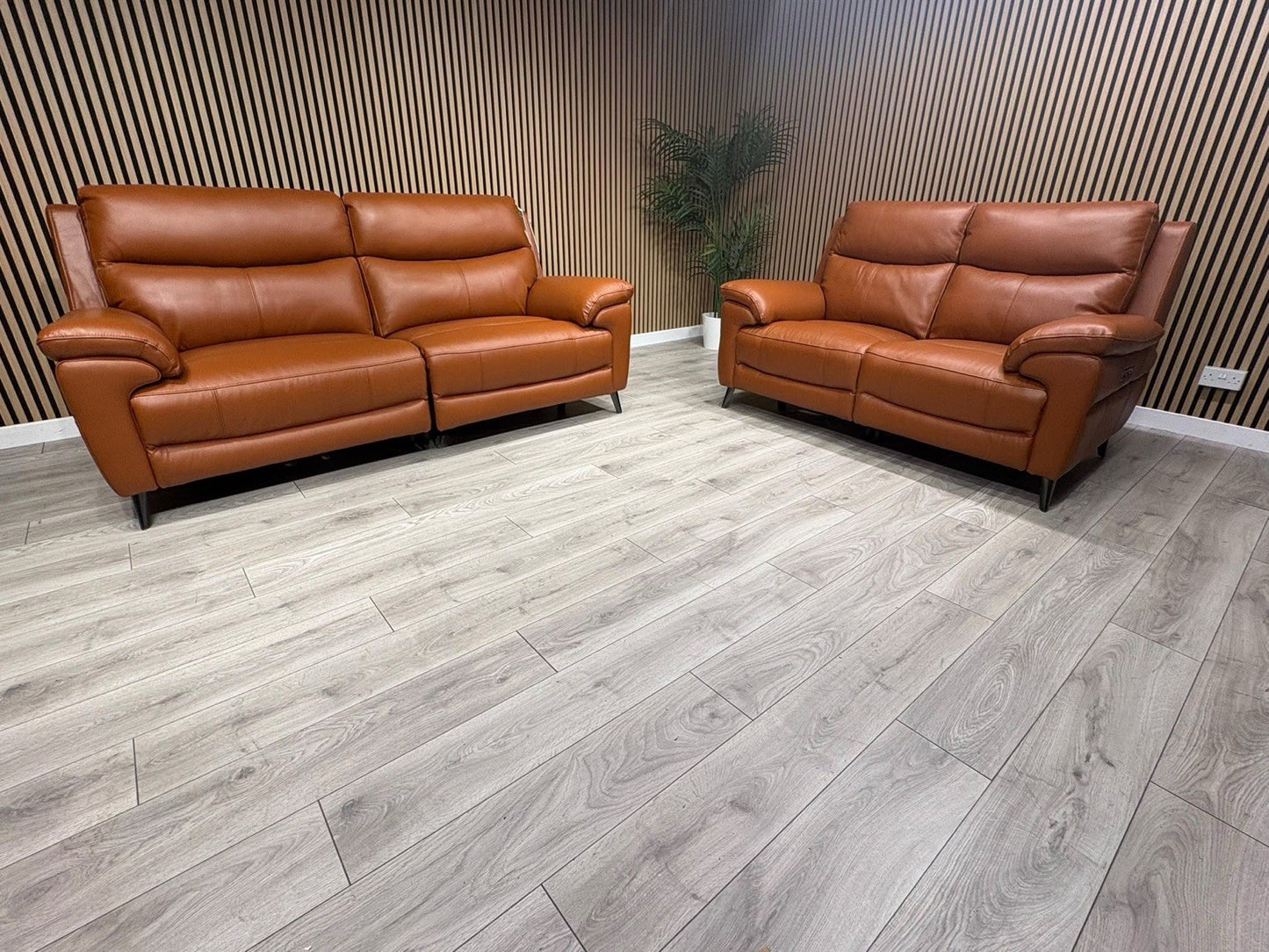Furniture Village PANACHE Style Leather 3 + 2 Seater Power Recliner Sofa Set