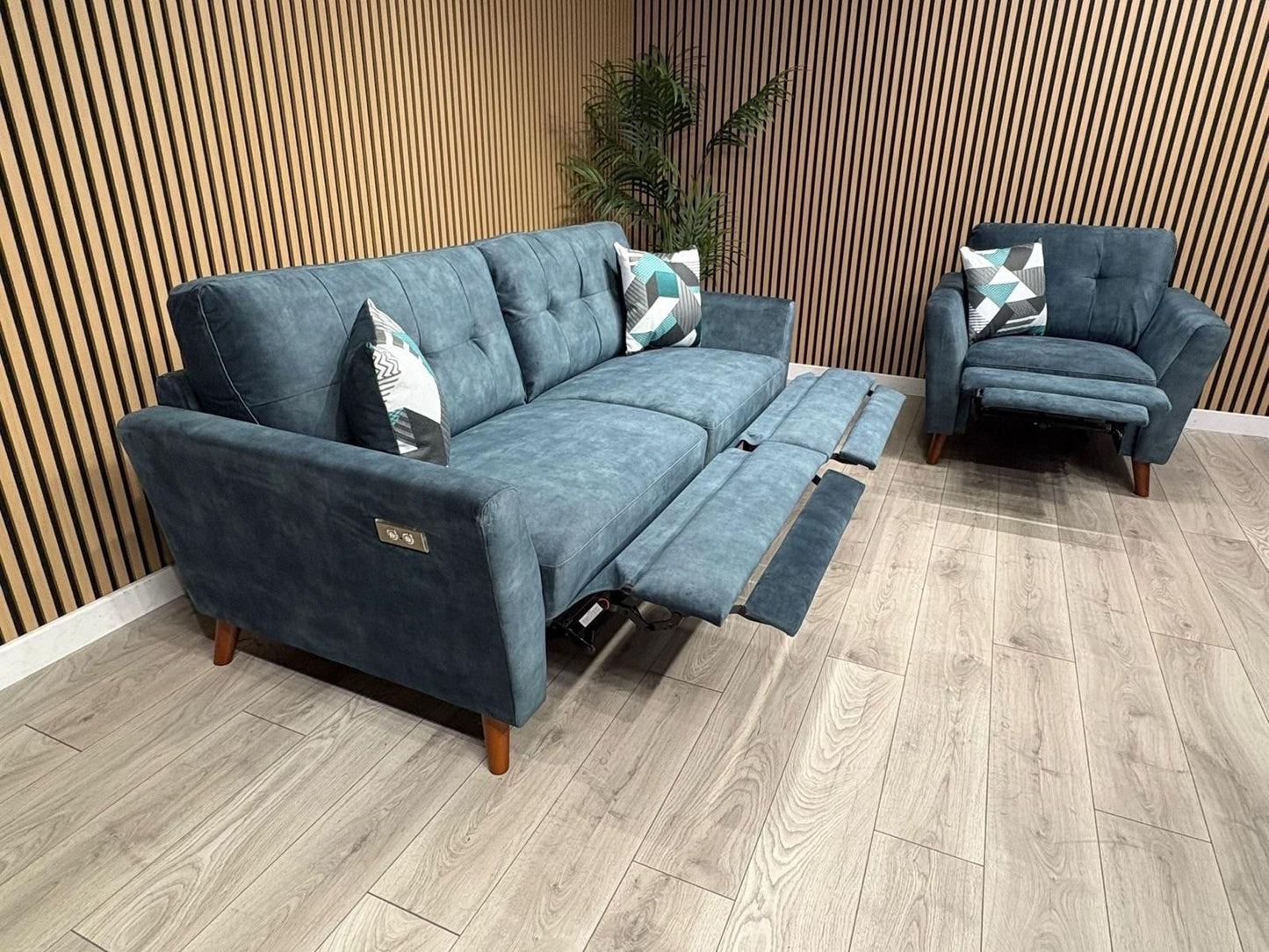 DFS - Studio Style 3 Seater Sofa + Armchair Power Set, Ocean Blue - RRP £2,448