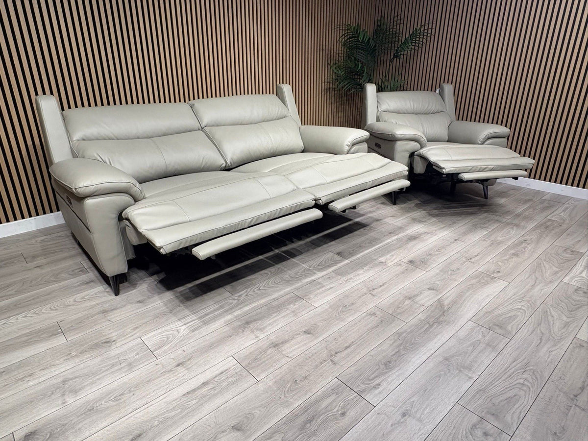 Furniture Village PANACHE Style Leather 3 Seater + Chair Power Recliner Sofa Set