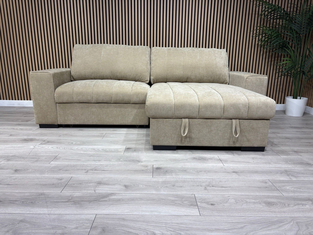 MONACO Premium Fabric RHF or LHF Chaise Sofa Bed with Storage - RRP £1549