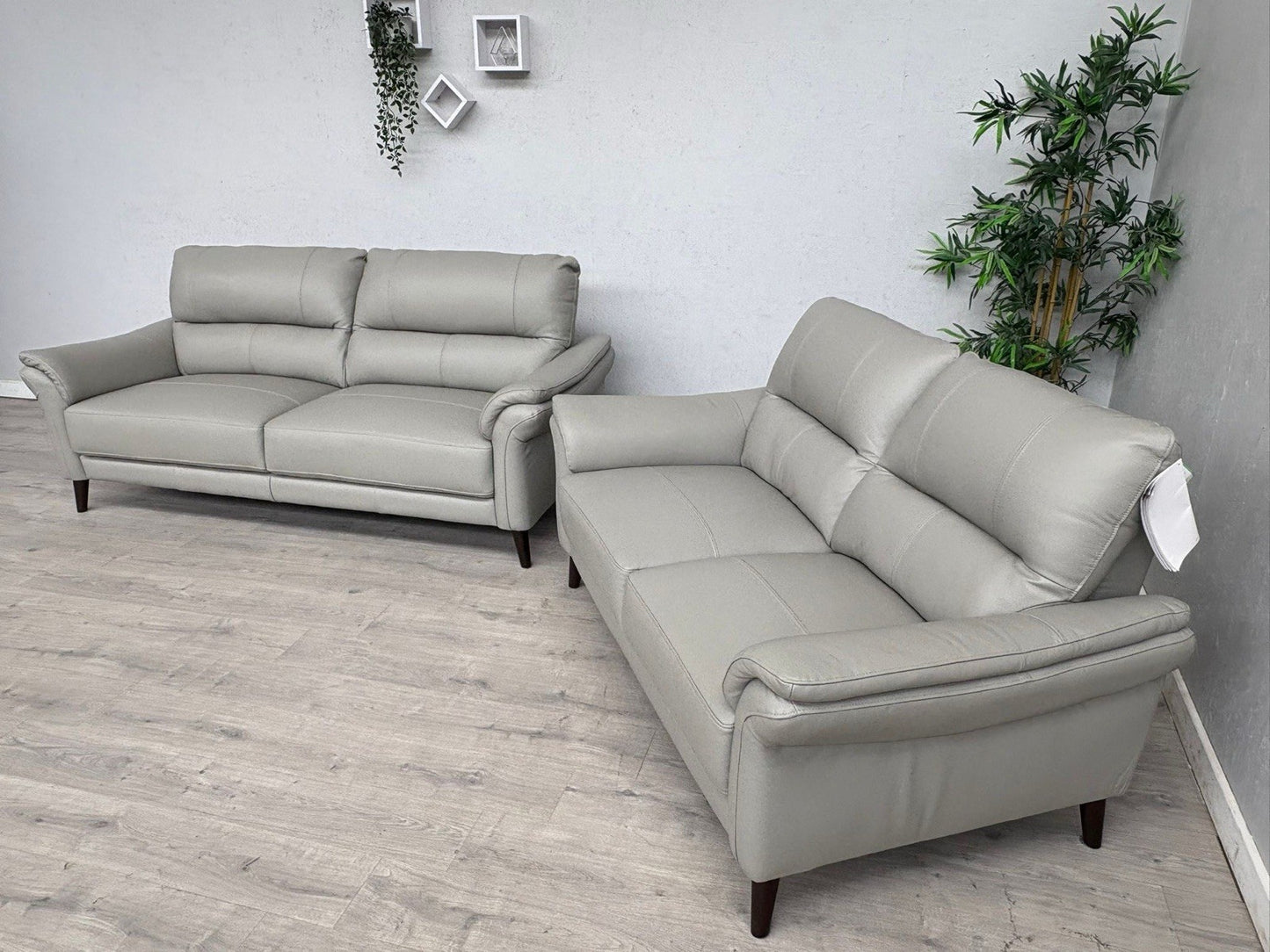 Furniture Village WINNER Leather 3 + 2 Seater Sofa Set, Light Grey - RRP £1,890