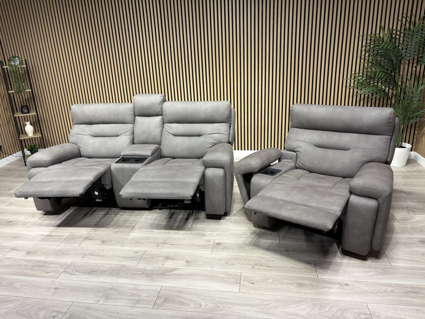 F. Village CINEMAX Fabric 2 Seater Media Sofa, Media Armchair + Stool RRP £4,385